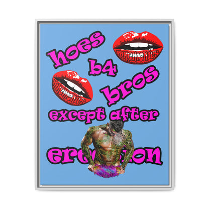 hoes b4 bros - framed canvas art (light blue)