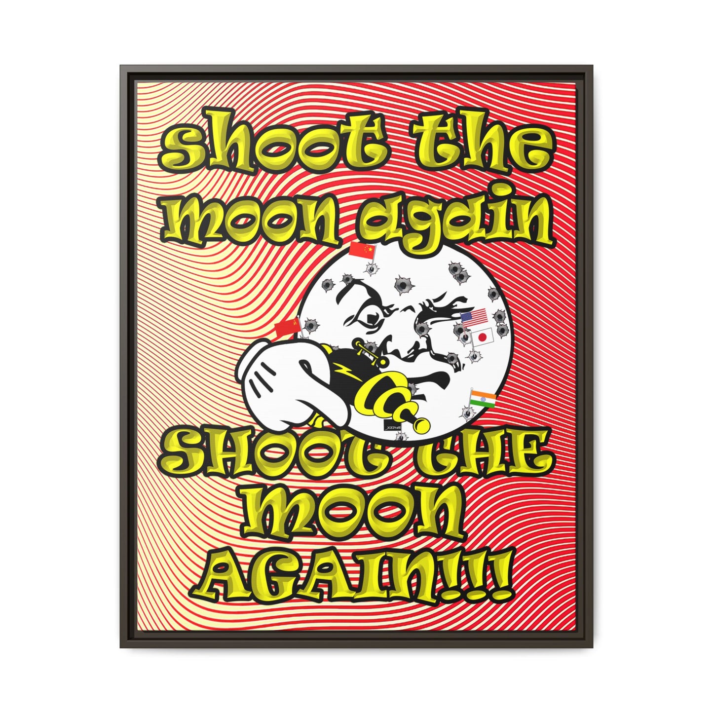shoot the moon again - framed canvas art (yellow-orange wave)