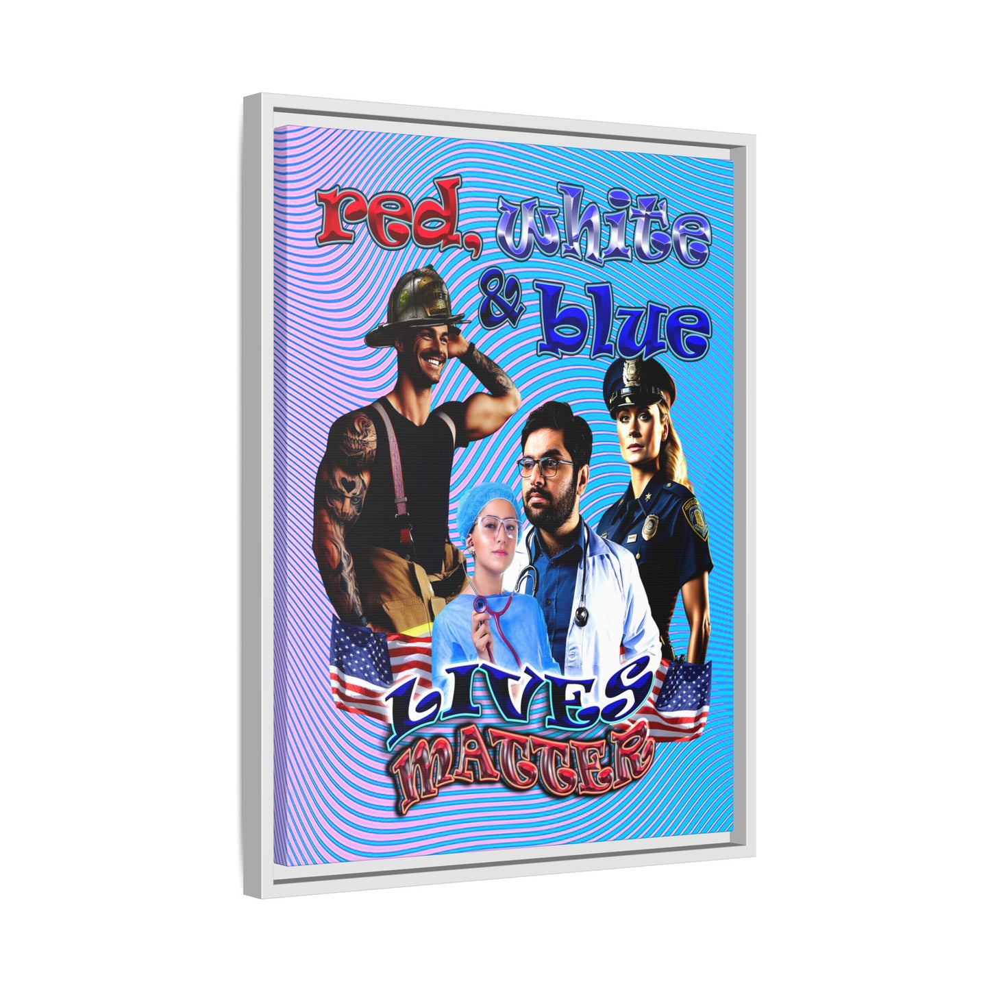 rw&b lives matter - framed canvas art (light blue-purple wave)