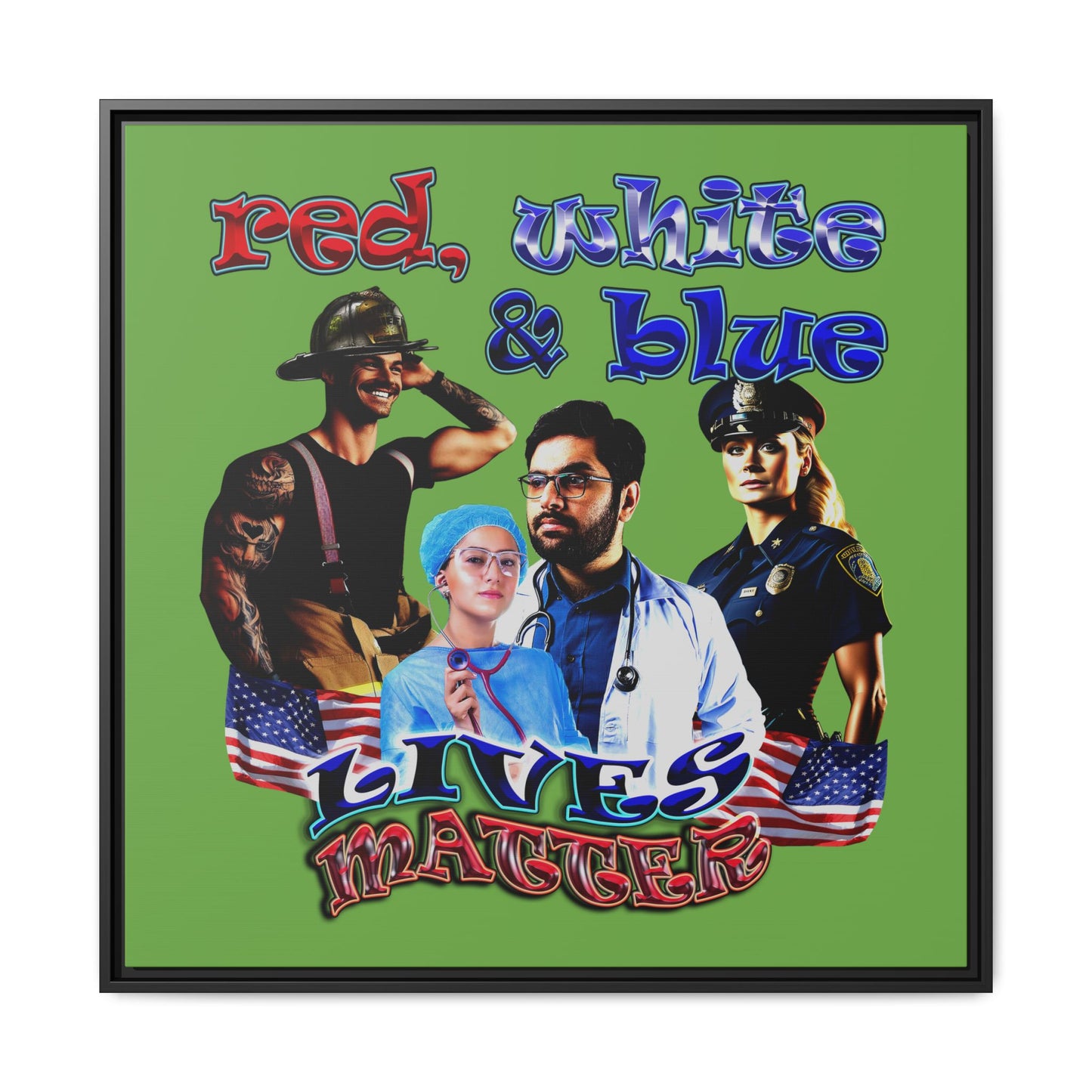 rw&b lives matter - framed canvas art (green)