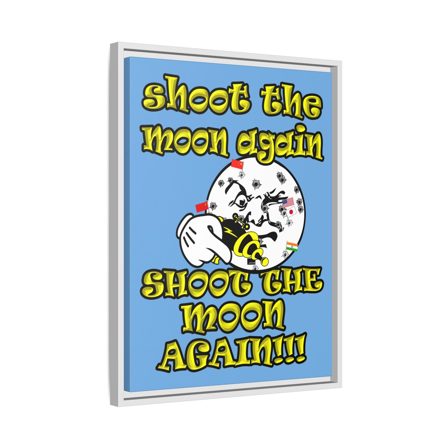 shoot the moon again - framed canvas art (light blue)