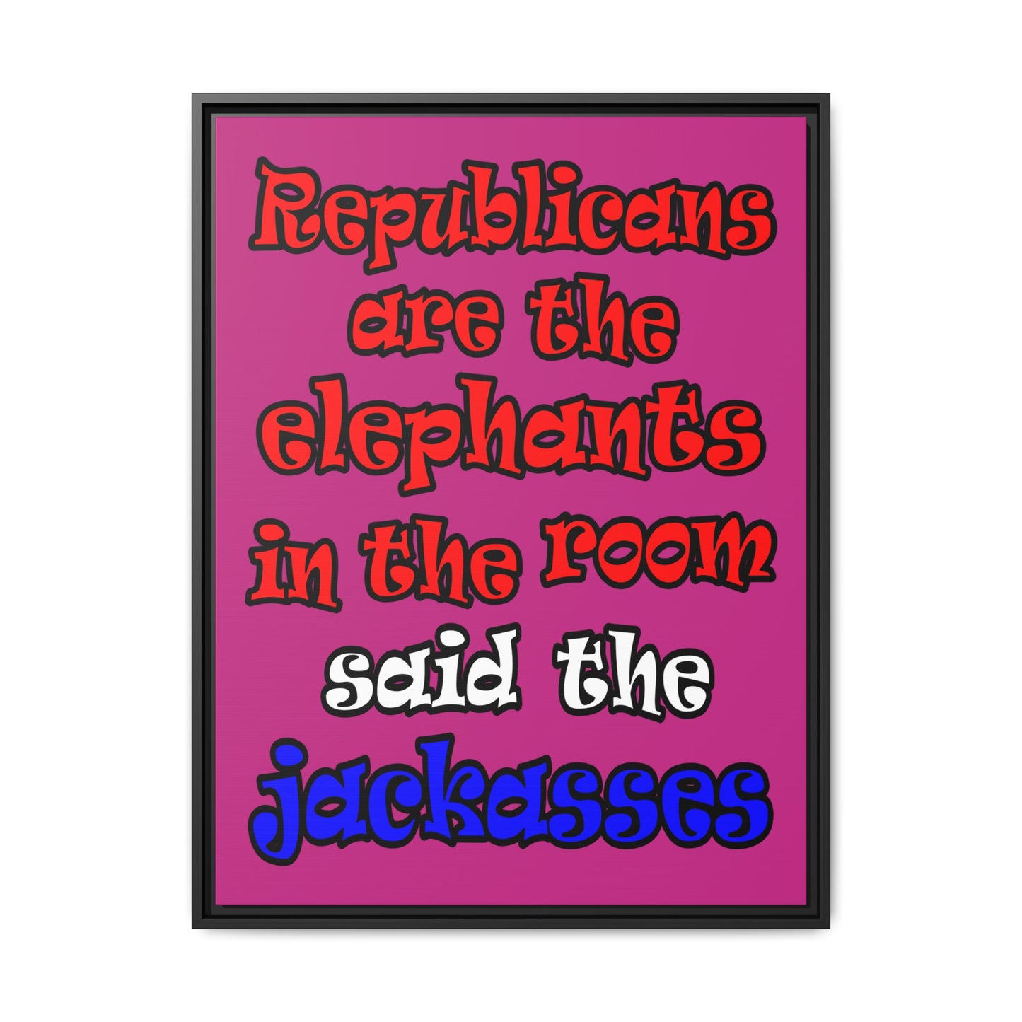donkeys and elephants - framed canvas art (pink)