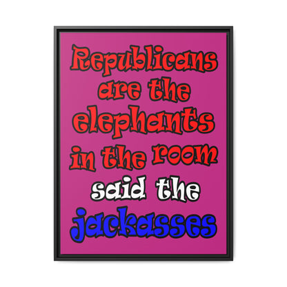 donkeys and elephants - framed canvas art (pink)