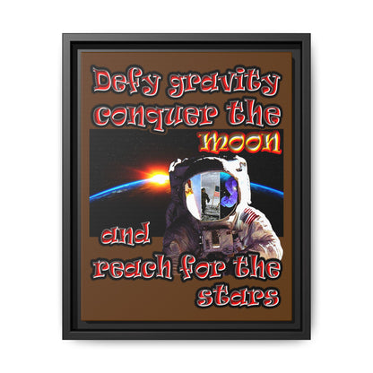 defy conquer reach - framed canvas art (brown)