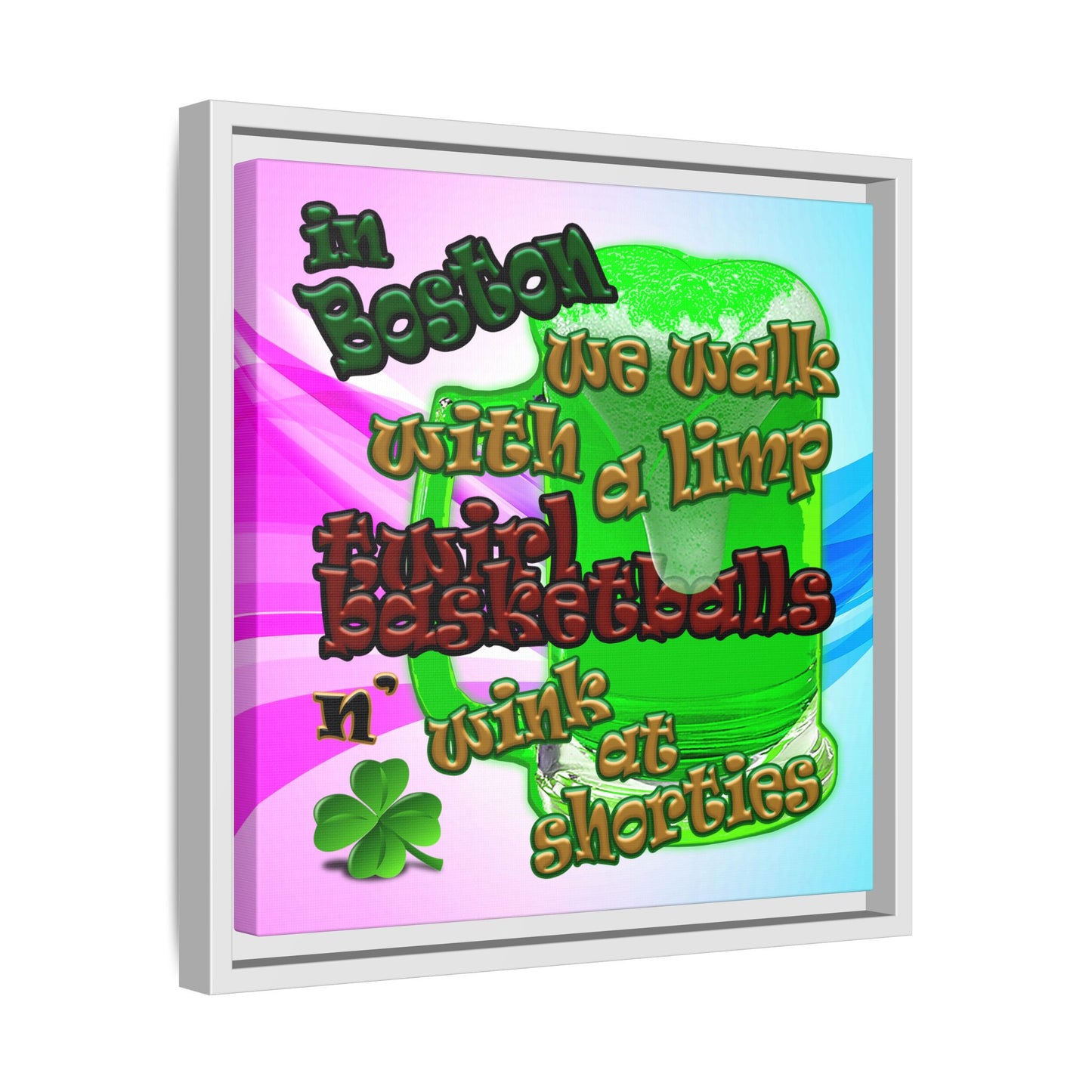 celtics logo - framed canvas art (light blue-pink wave)
