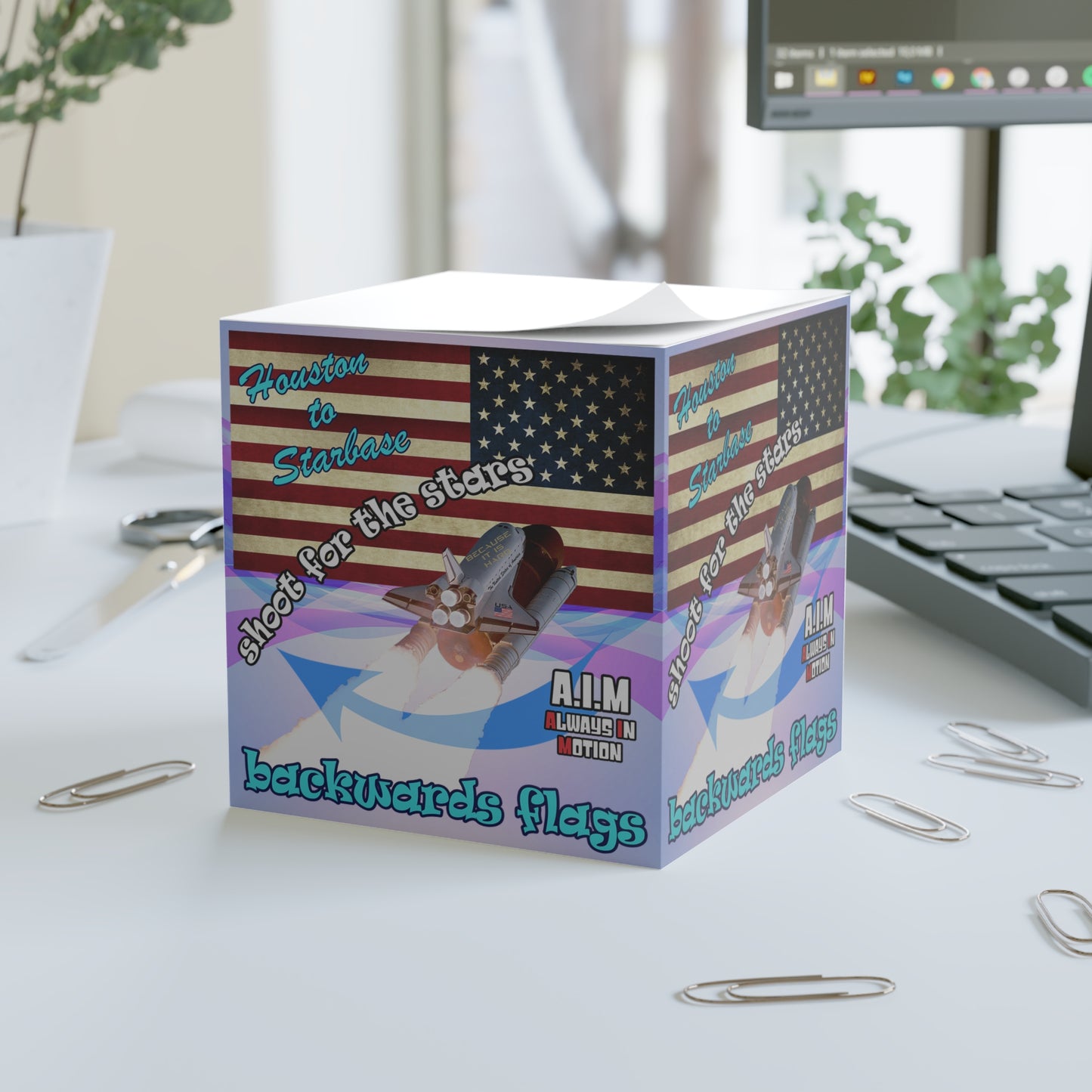 shoot for the stars - note cube (light blue-pink wave)