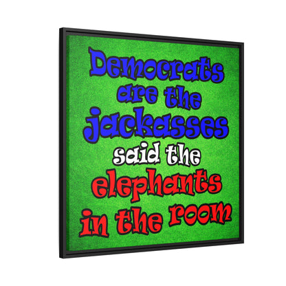 donkeys and elephants - framed canvas art (green turf)