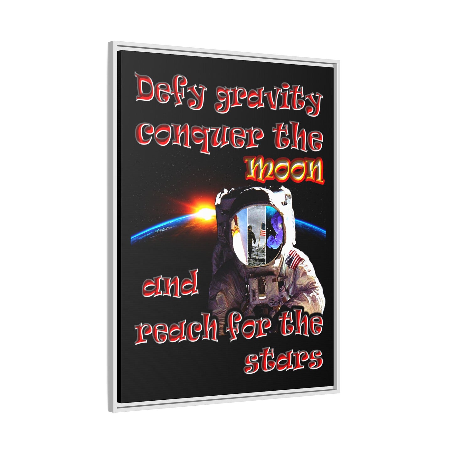 defy conquer reach - framed canvas art (black)