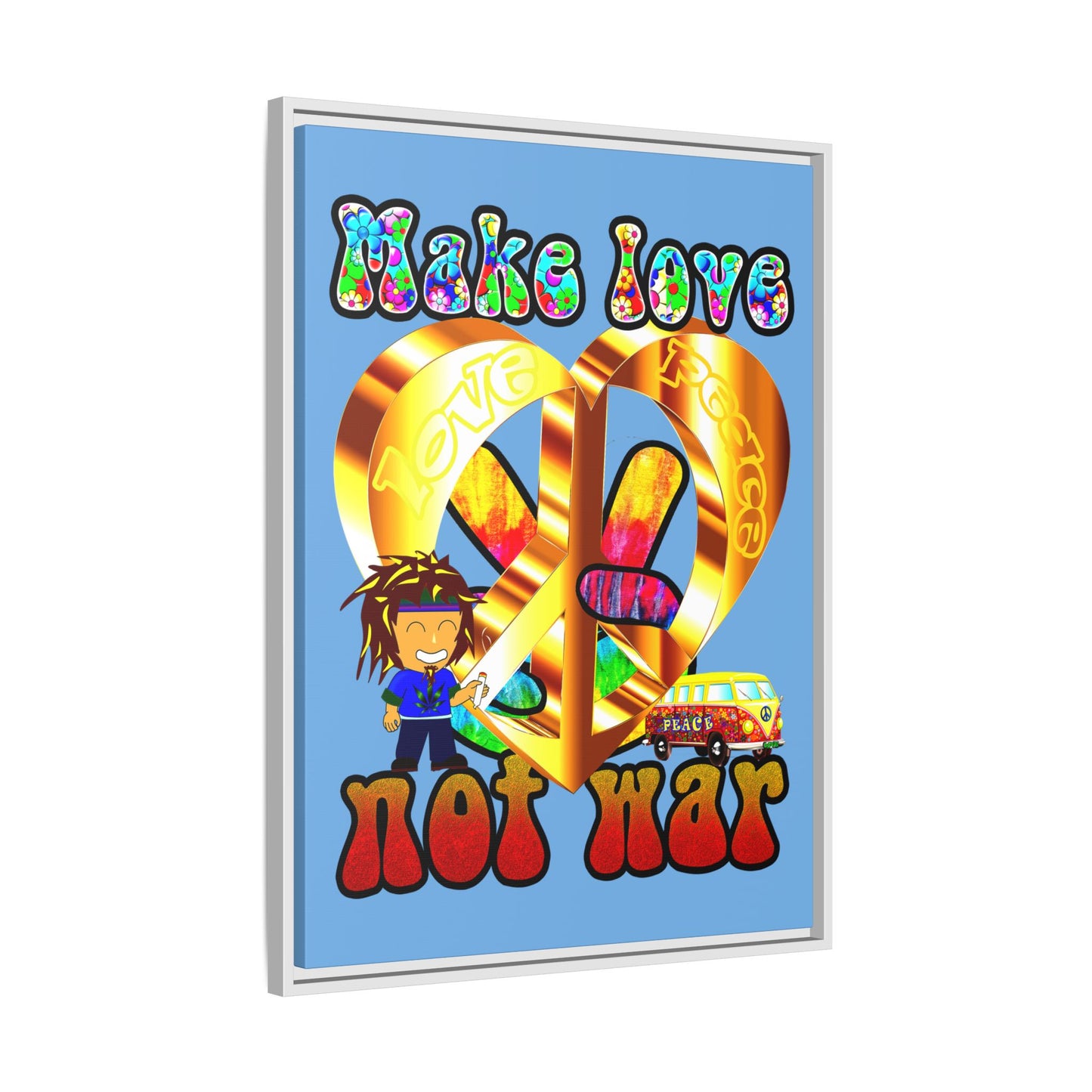 love peace - framed canvas art (light blue)