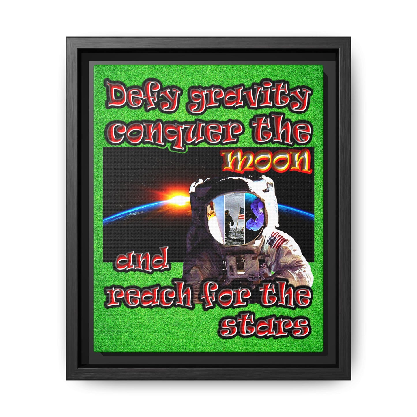 defy conquer reach - framed canvas art (green turf)