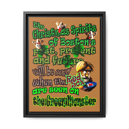 christmas spirits of boston - framed canvas art (light brown)