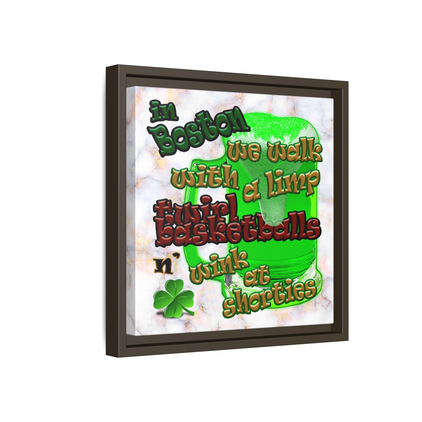 celtics logo - framed canvas art (white marble)