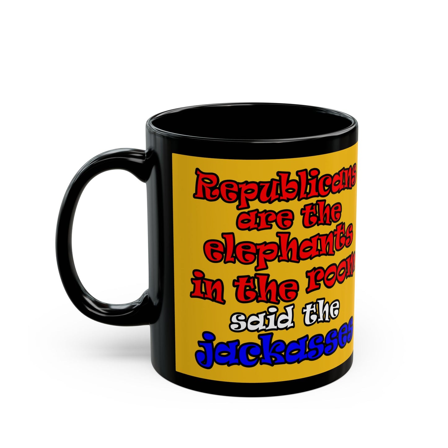 donkeys and elephants - Black Mug (yellow)