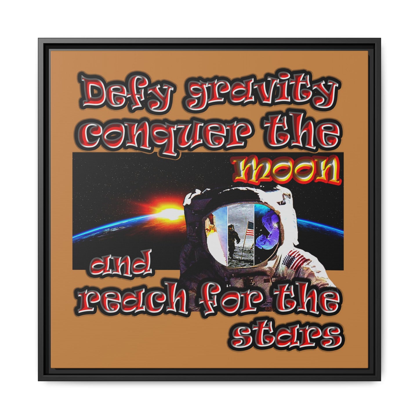 defy conquer reach - framed canvas art (light brown)