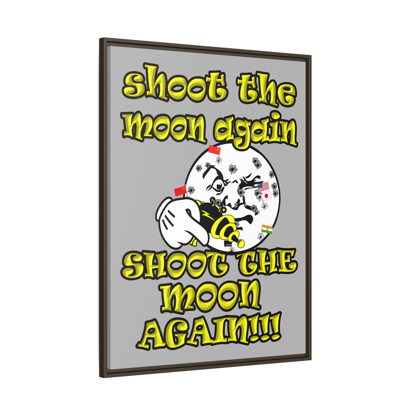 shoot the moon again - framed canvas art (light grey)