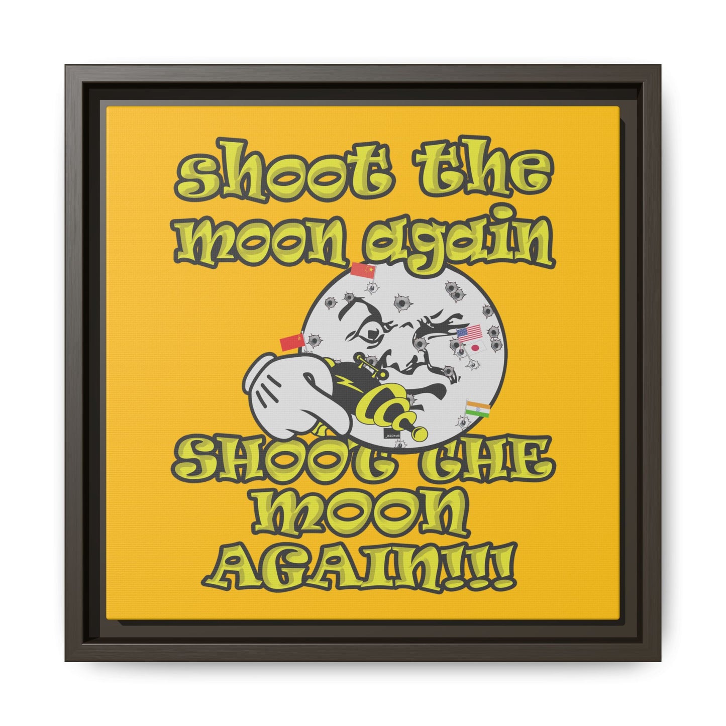 shoot the moon again - framed canvas art (yellow)