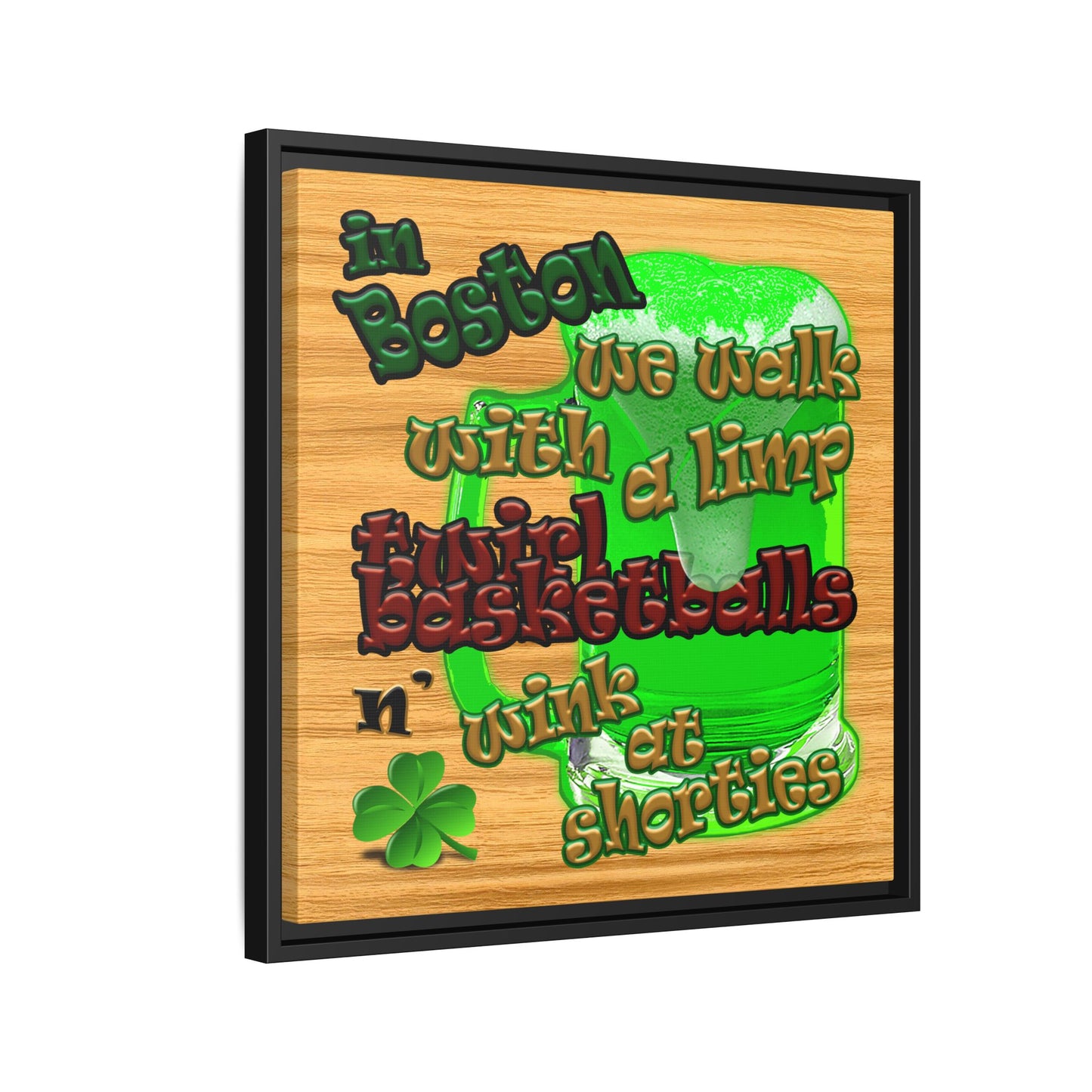 celtics logo - framed canvas art (butterscotch wood finish)