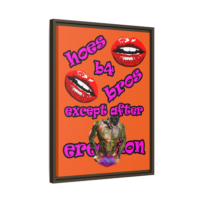 hoes b4 bros - framed canvas art (orange)
