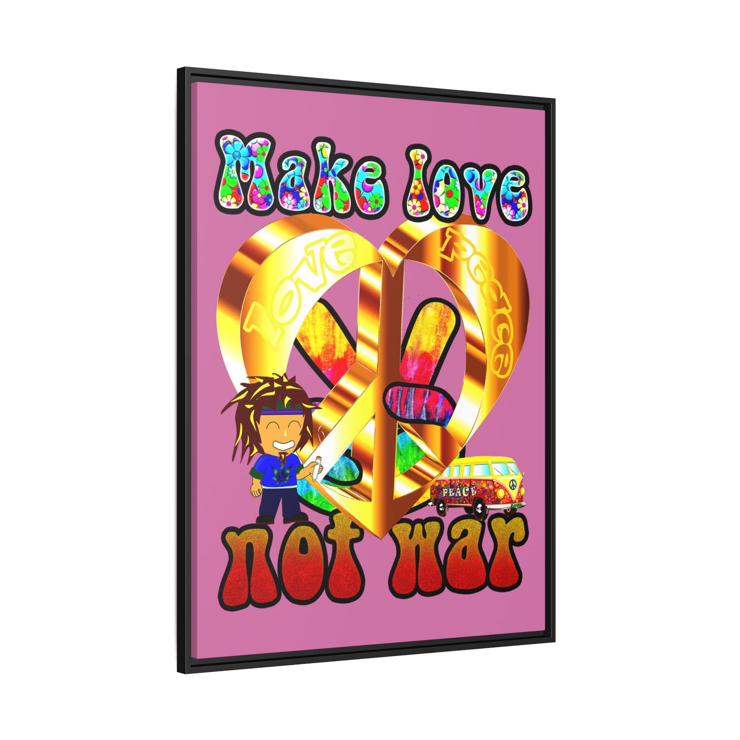 love peace - framed canvas art (light pink)