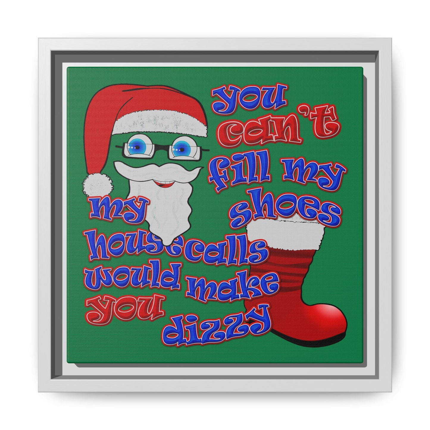 santa's shoes - framed canvas art (dark green)