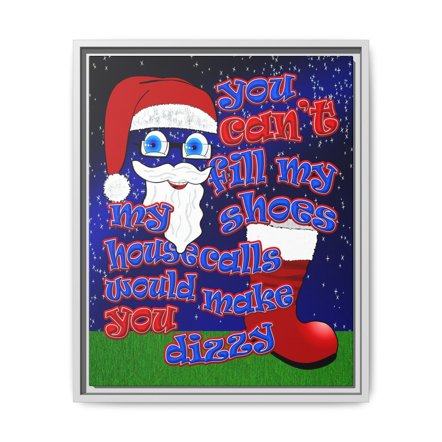 santa's shoes - framed canvas art ('snoops' background)
