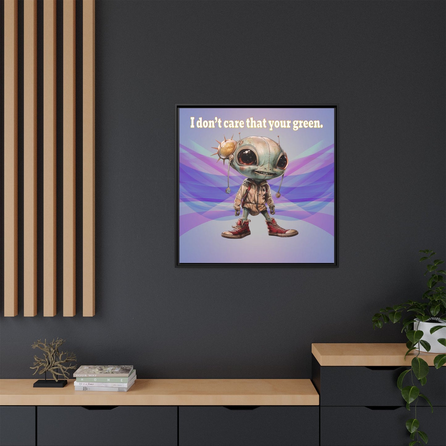 I don't care that your green - framed canvas art (light blue-pink wave)