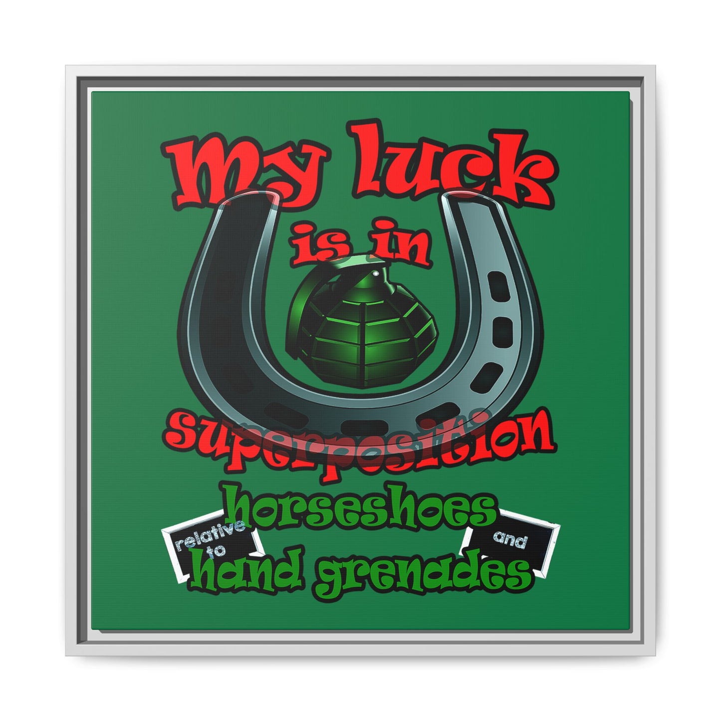 my luck - framed canvas art (dark green)