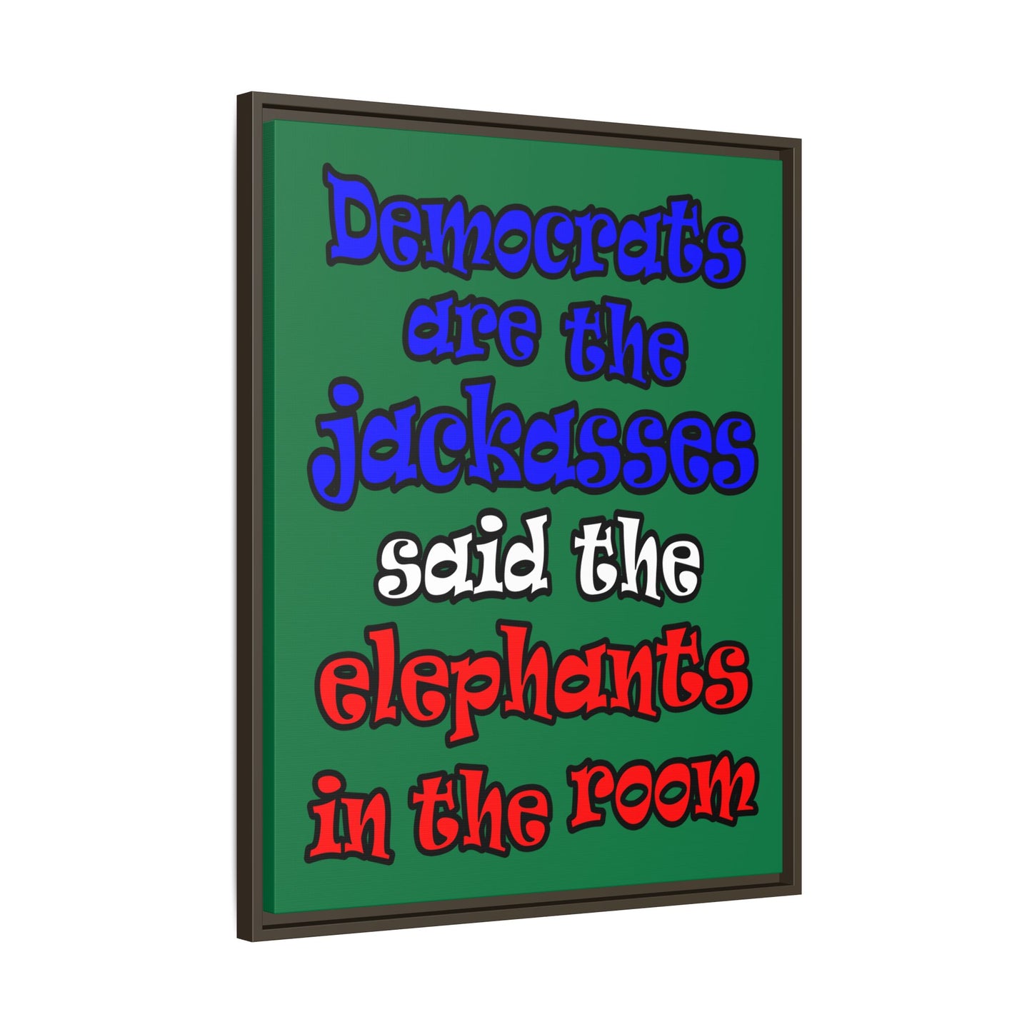 donkeys and elephants - framed canvas art (dark green)
