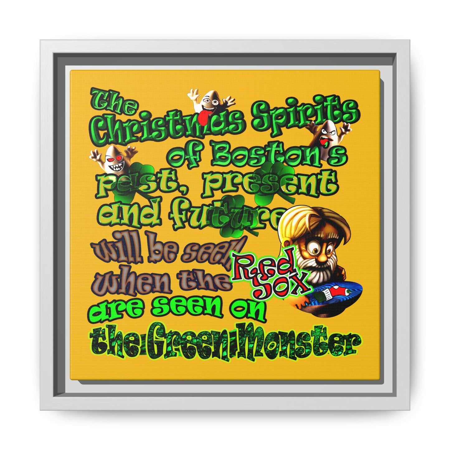 christmas spirits of boston - framed canvas art (yellow)