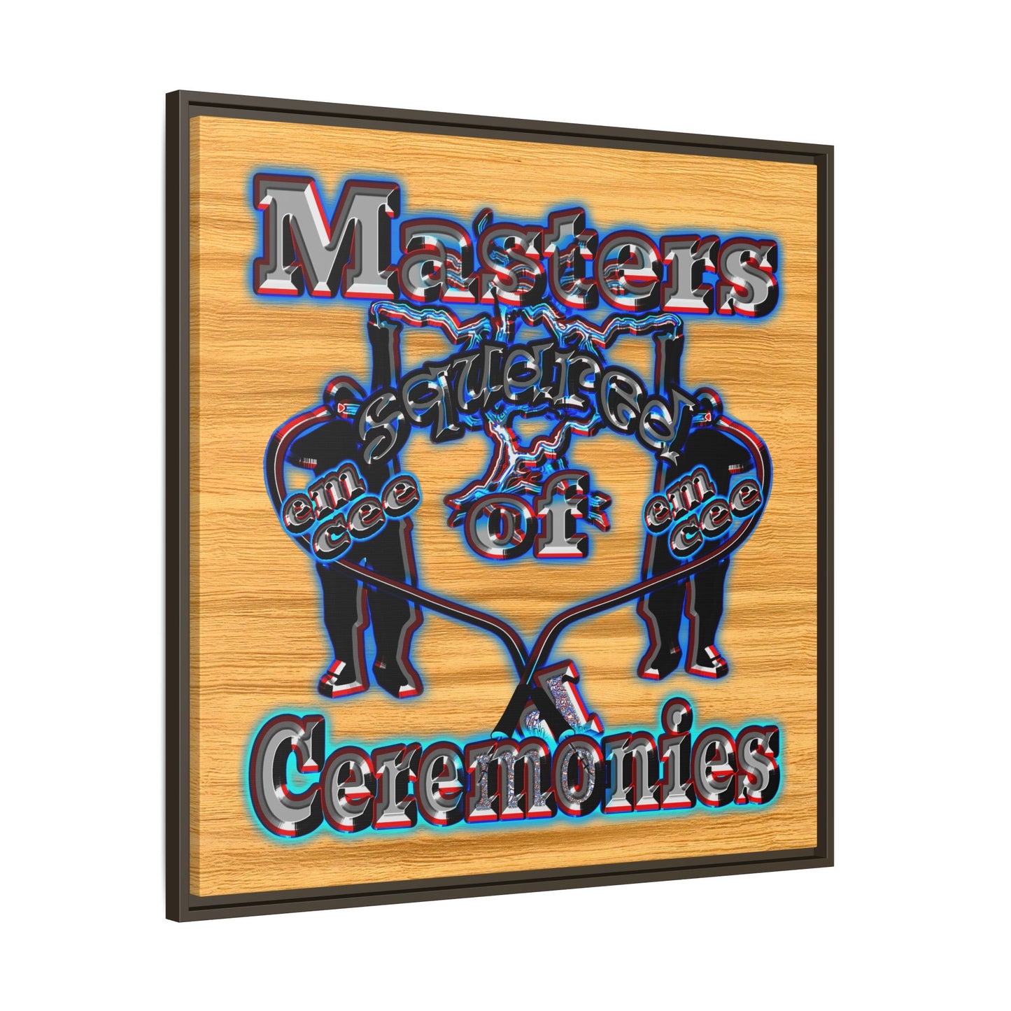 em cee squared - framed canvas art (butterscotch wood finish)