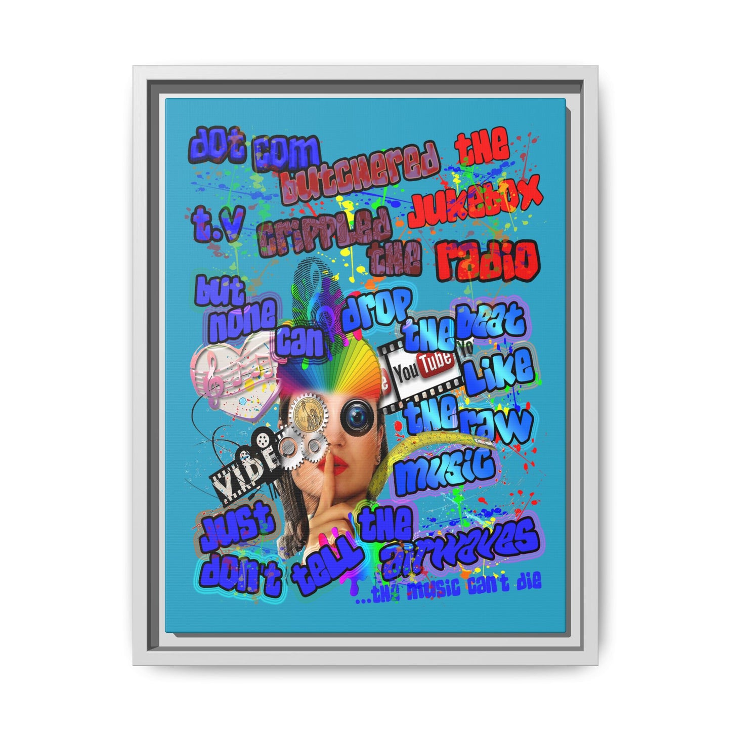 drop the beat - framed canvas art (turquoise)