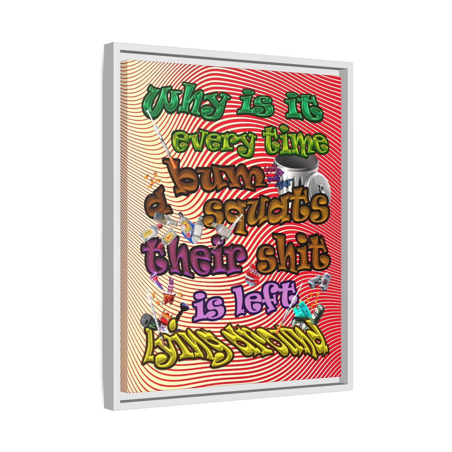 the bum's shit - framed canvas art (yellow-orange wave)