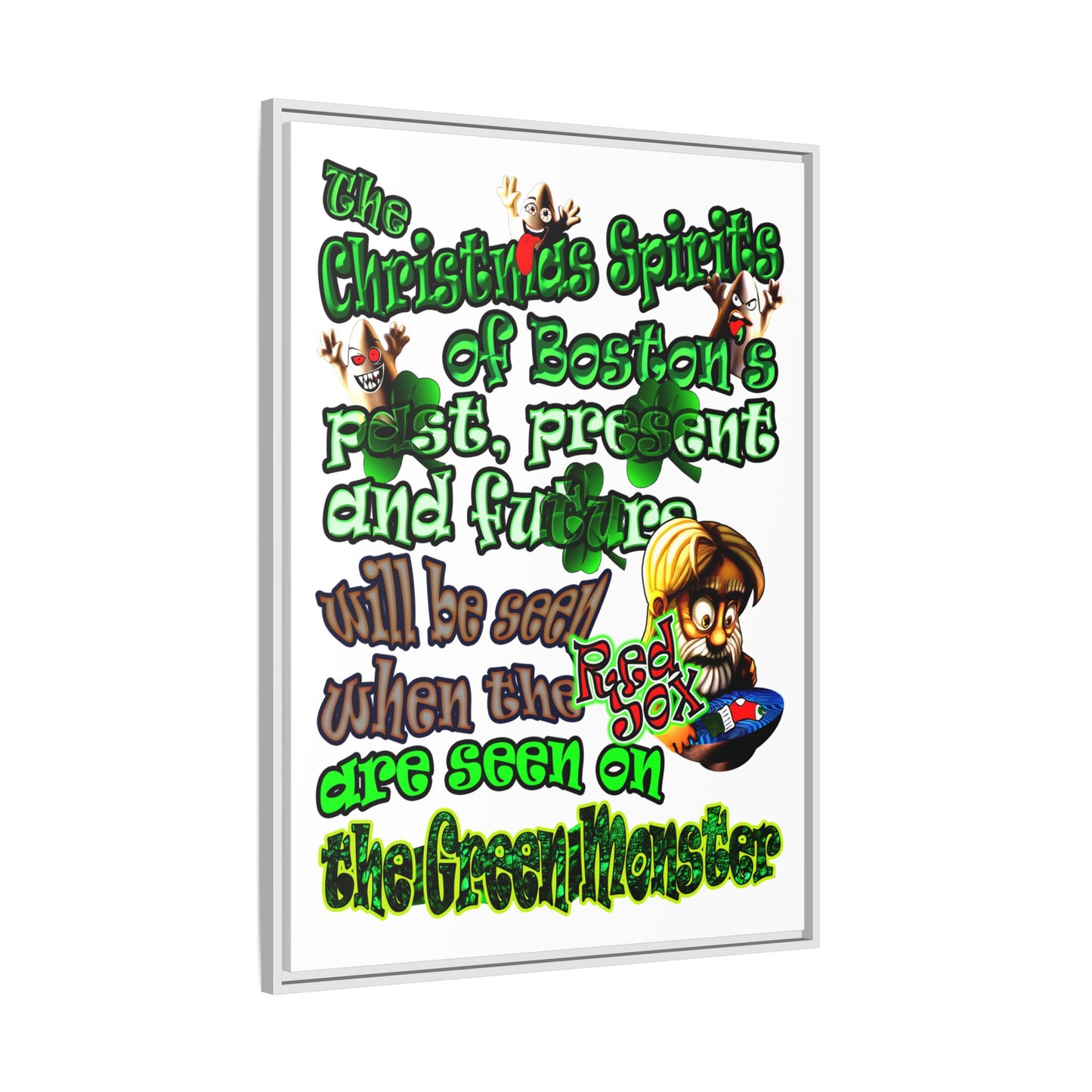 christmas spirits of boston - framed canvas art (white)