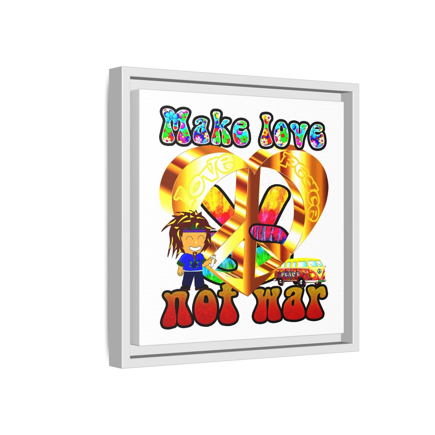 love peace - framed canvas art (white)
