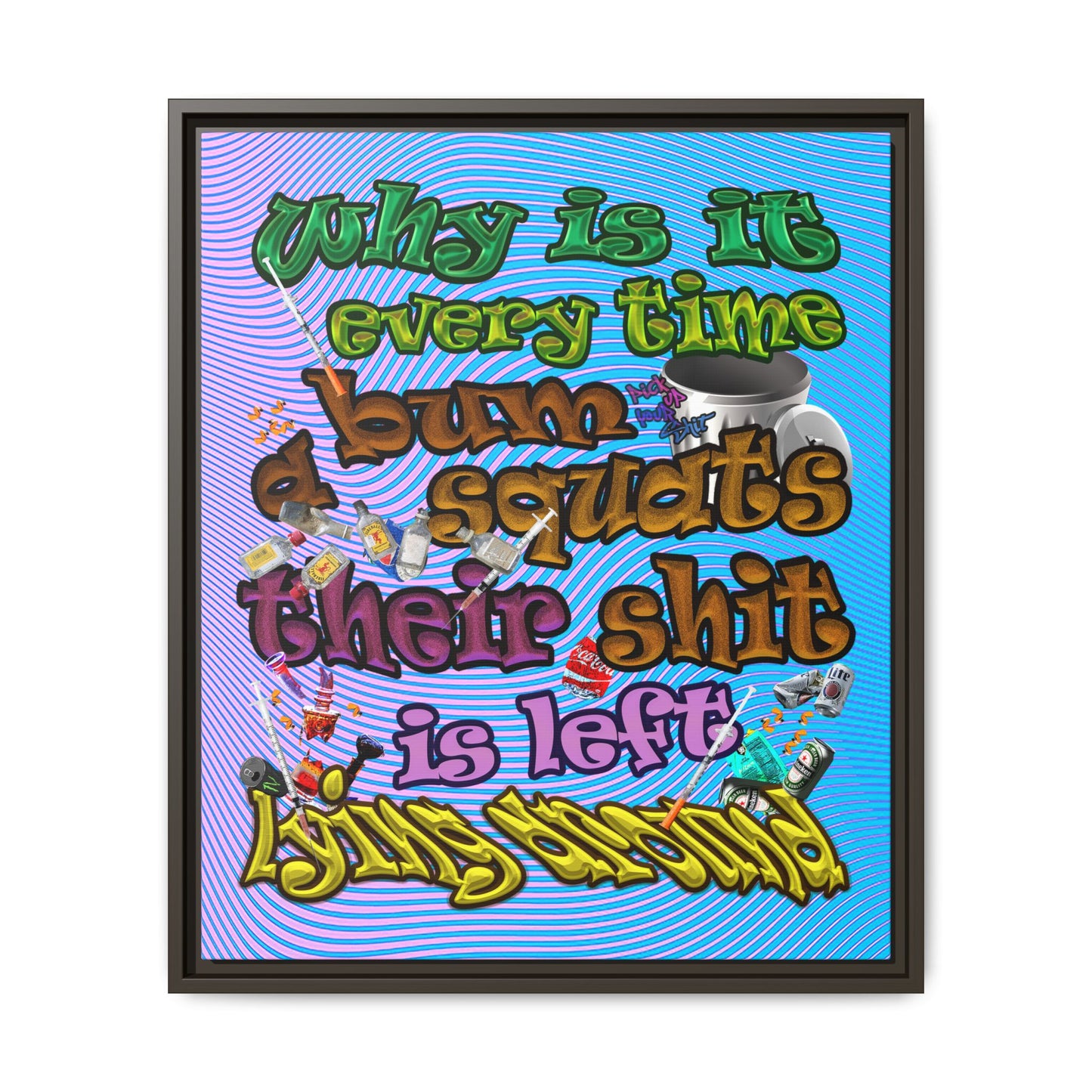 the bum's shit - framed canvas art (light blue-purple wave)