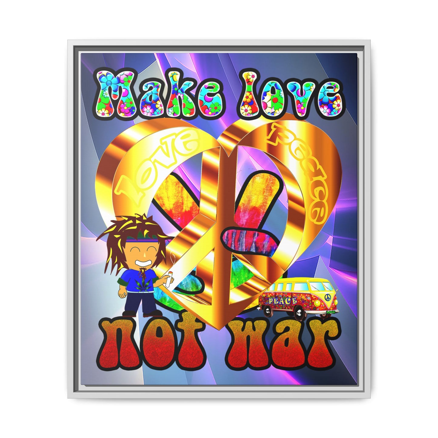 love peace - framed canvas art (grey-pink wave)