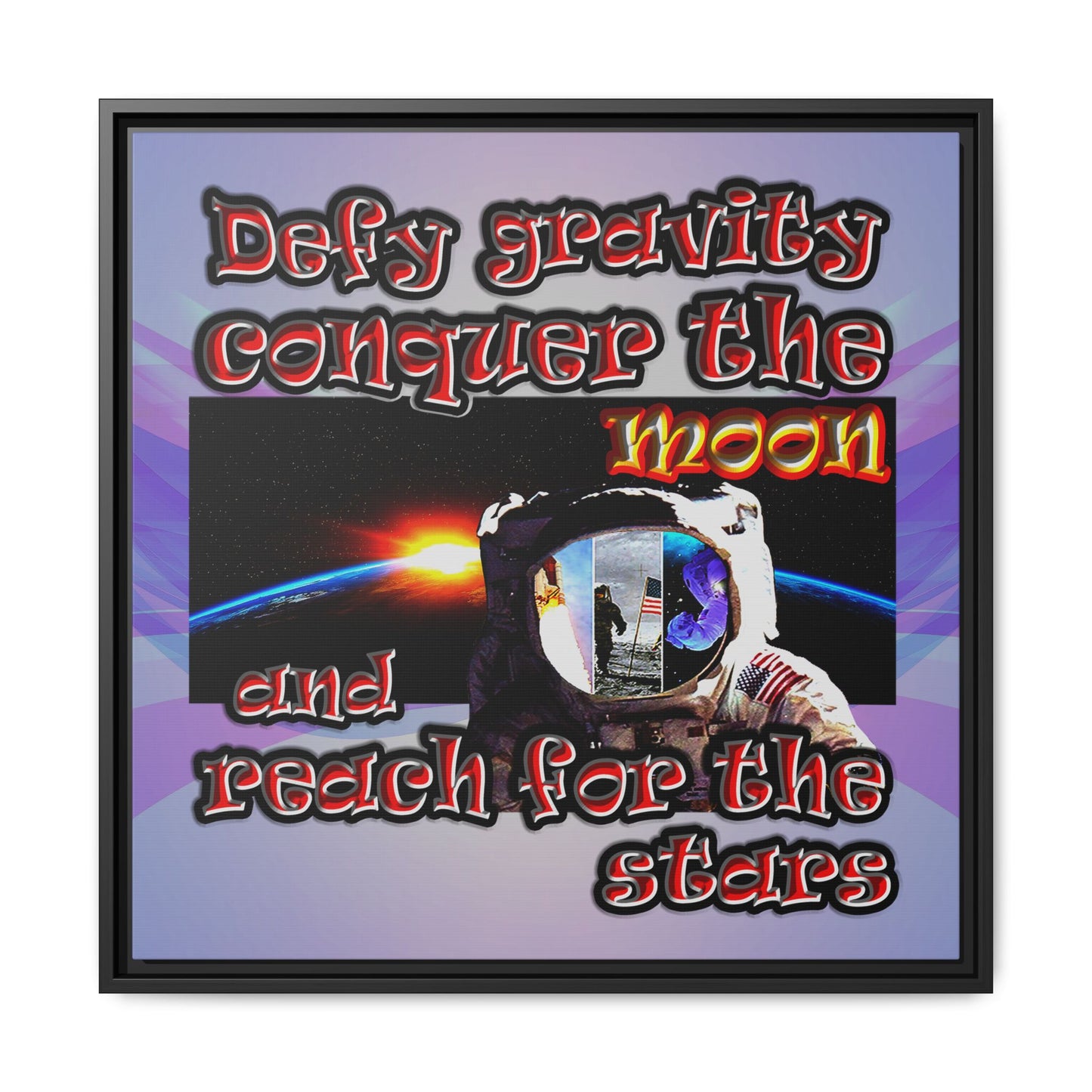 defy conquer reach - framed canvas art (light blue-pink wave)