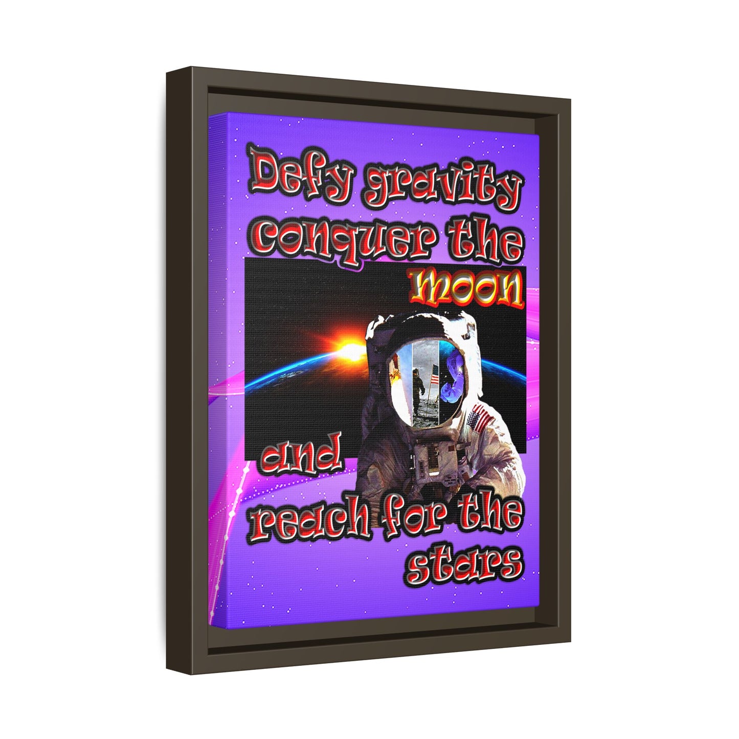 defy conquer reach - framed canvas art (purple-pink wave)