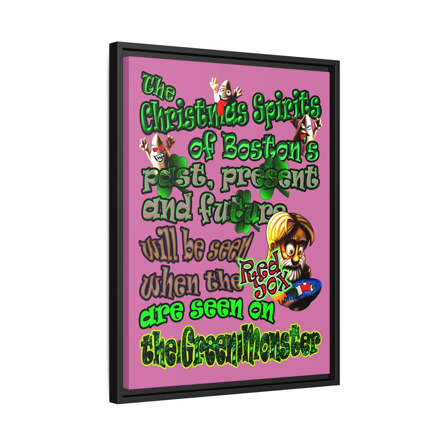christmas spirits of boston - framed canvas art (light pink)