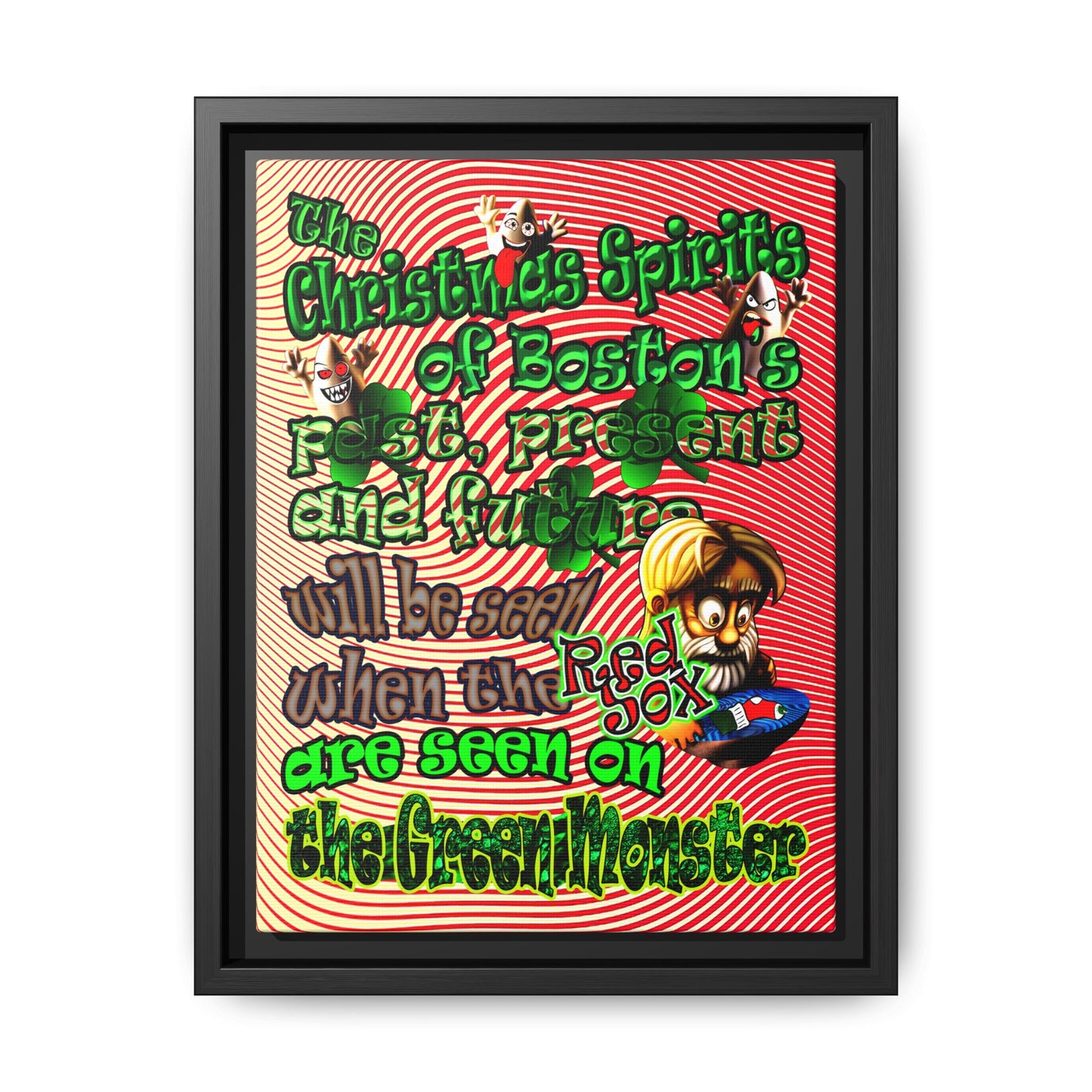 christmas spirits of boston - framed canvas art (yellow-orange wave)