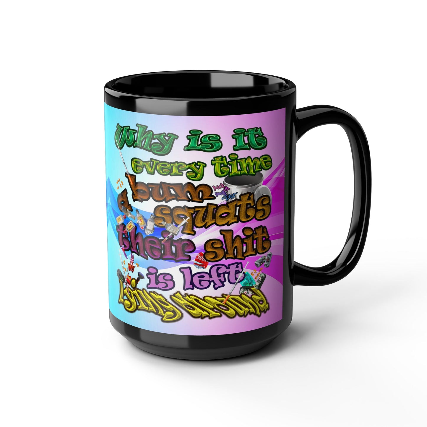 the bum's shit - Black Mug (light blue-pink wave)