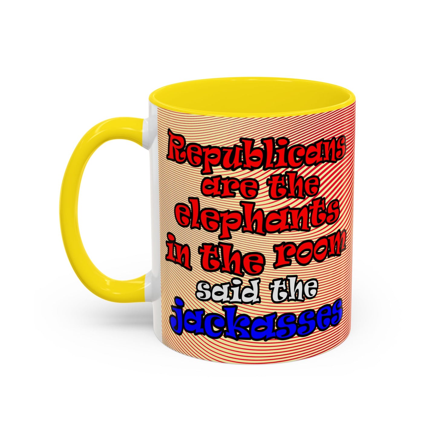 donkeys and elephants - Accent Mug (yellow-orange wave)