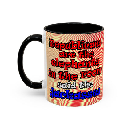 donkeys and elephants - Accent Mug (yellow-orange wave)