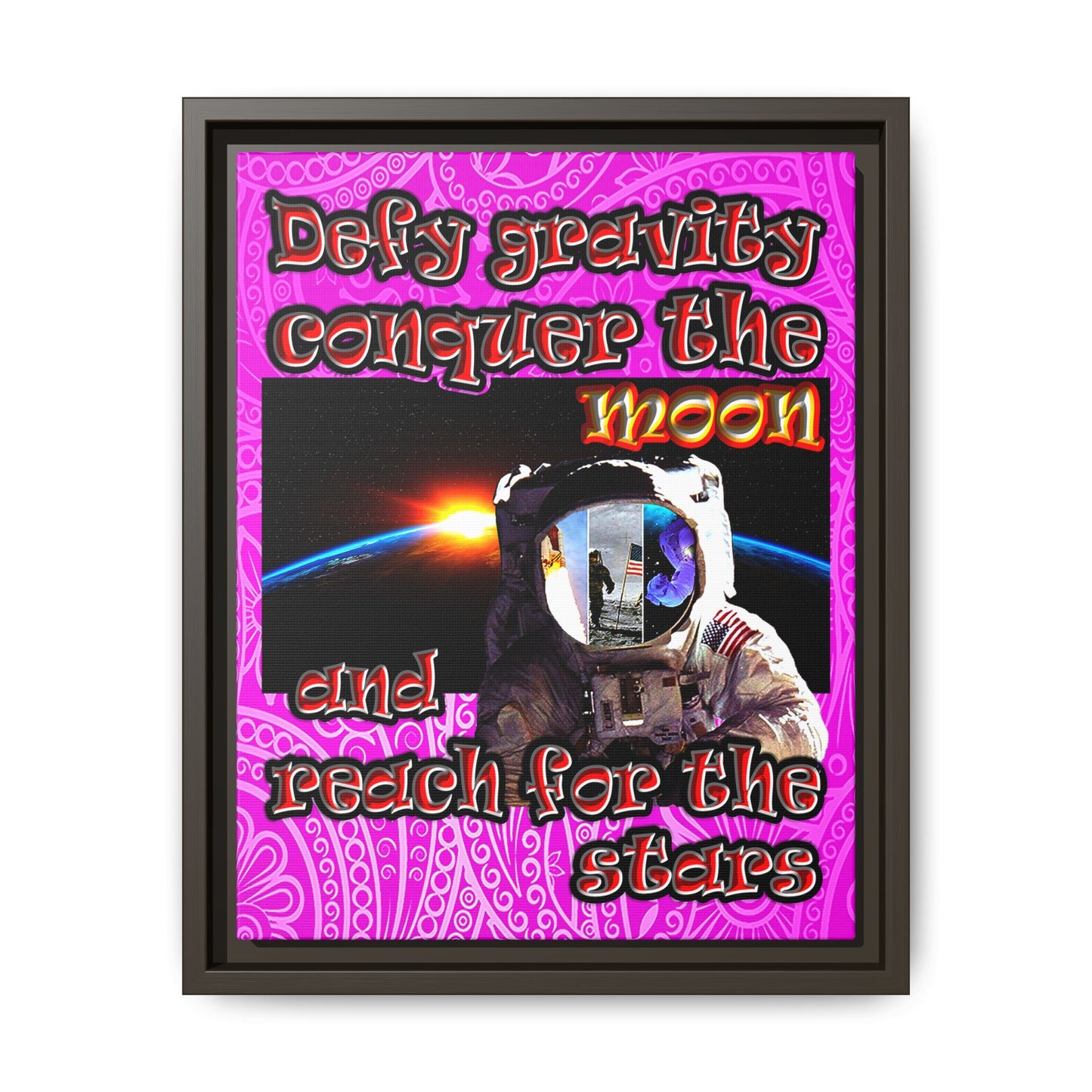 defy conquer reach - framed canvas art (pink swirl)