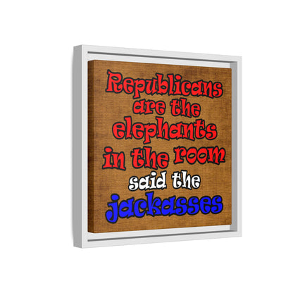 donkeys and elephants - framed canvas art (brown papyrus)