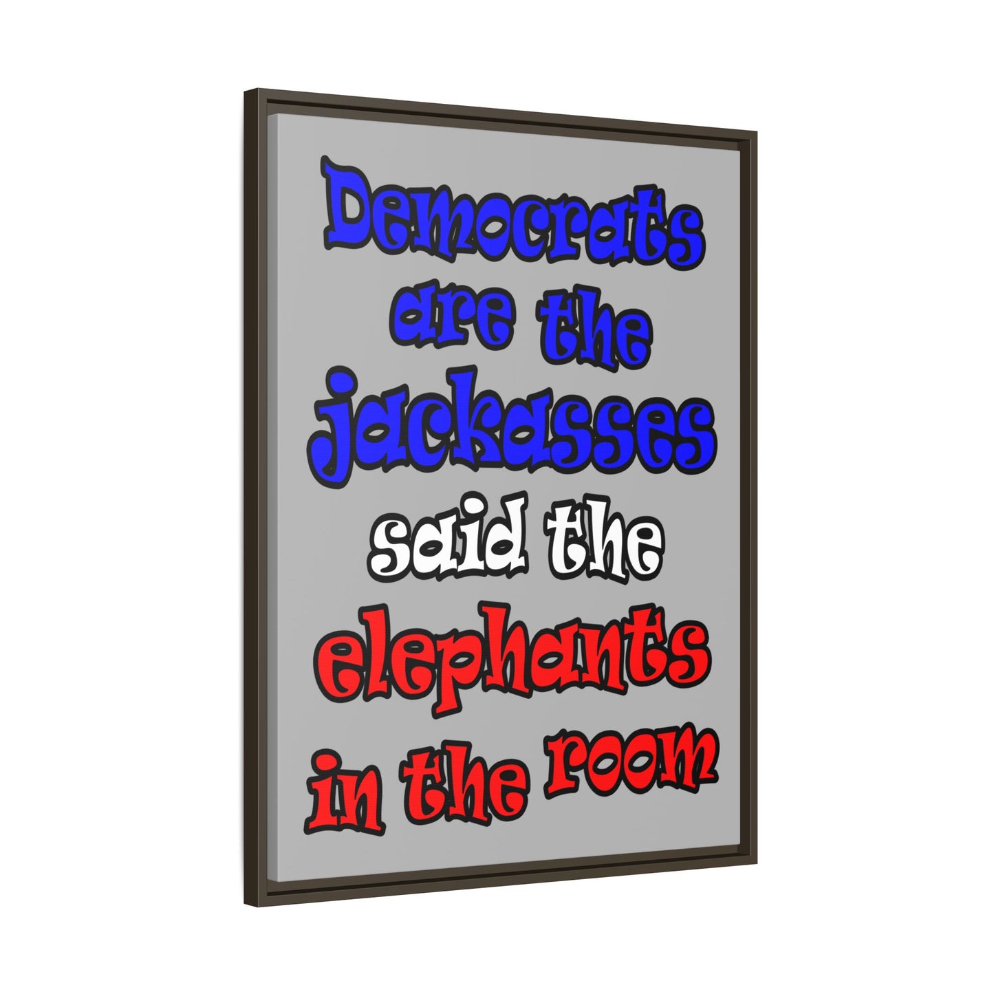 donkeys and elephants - framed canvas art (light grey)