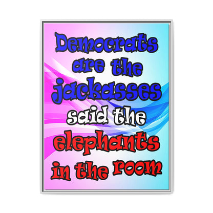 donkeys and elephants - framed canvas art (light blue-pink wave)