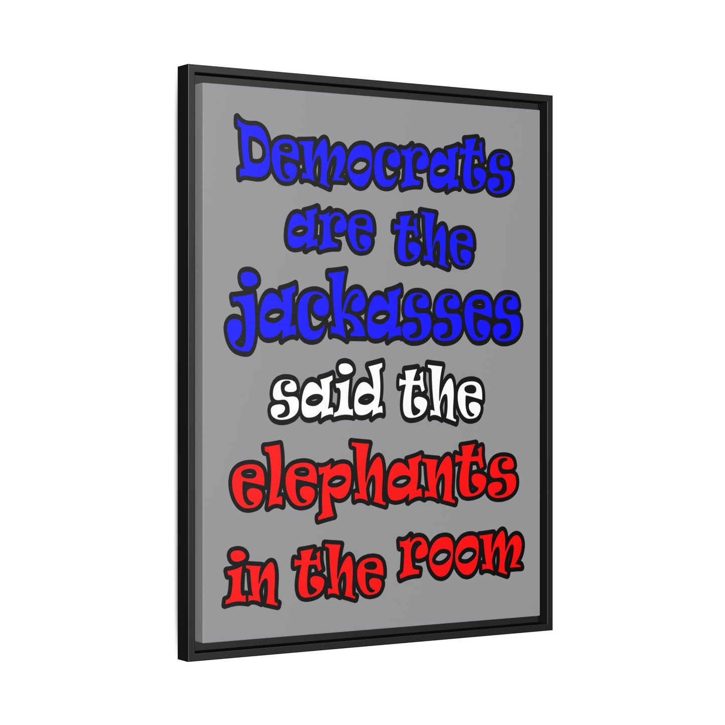 donkeys and elephants - framed canvas art (grey)