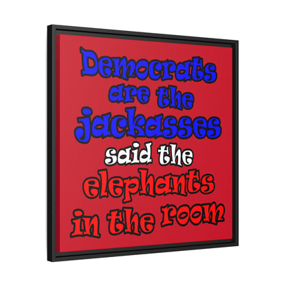 donkeys and elephants - framed canvas art (dark red)