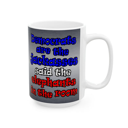 donkeys and elephants - White Mug (brushed nickel)